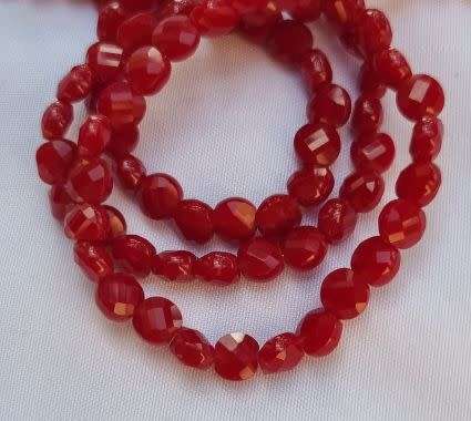 20pc x 6 mm  Red  / Flat / Faceted Glass Beads
