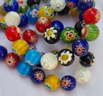 10 pc x 12mm Handmade Millefiori Glass Mixed Round Beads - 1 Pack
