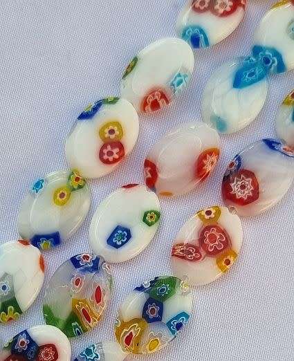 10 pc x (+/- 13x18mm) Handmade Millefiori Glass Mixed Flat Oval  Beads