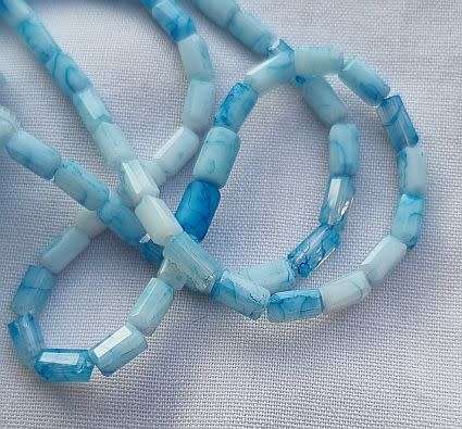 20pc Light Blue Square Tube  Marble  Glass Beads (6.5 x 3.5mm)