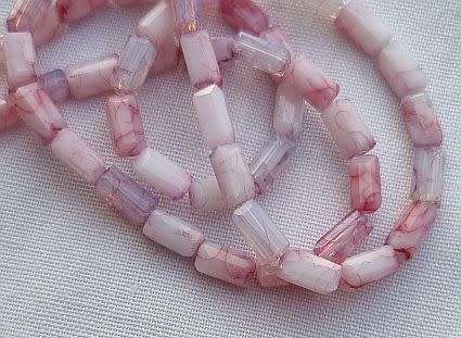 20pc Red / Purple Square Tube  Marble  Glass Beads (6.5 x 3.5mm)