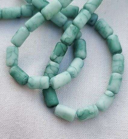 *Clearance Sale*20pc Green  Tube  Marble  Frosted Glass Beads (7.5 x 4.5mm)