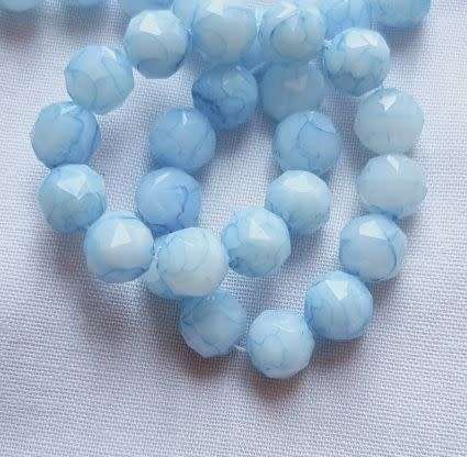10pc x 8mm  Blue Round Marble Faceted  Glass Beads