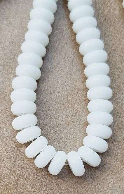 20 pc x (8x4mm) White Flat Round Glass Beads -
