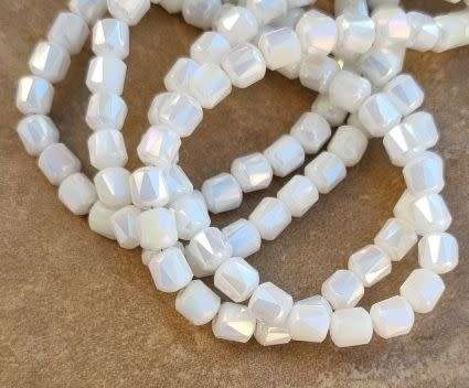 20pc x 5mm White Column /Electroplate / Marble Faceted  Glass Beads