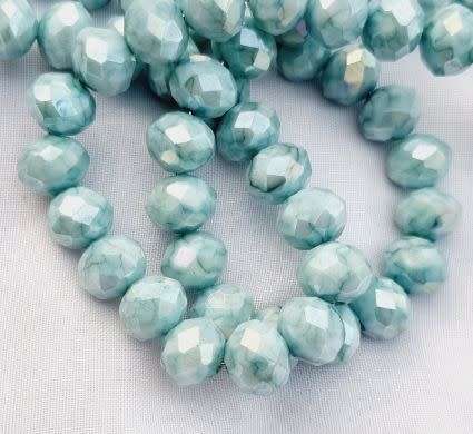 15pc Green Marble Rondelle Faceted  Glass Beads 8x10mm