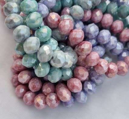 20pc Mixed Marble Rondelle Faceted  Glass Beads 8x10mm