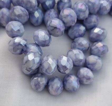 15pc Purple Marble Rondelle Faceted  Glass Beads 8x10mm