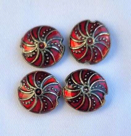 1pc x 13mm  Red Flat Round Enamel / Metal Bead / Spacer - Each