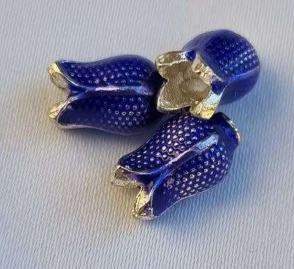 1pc x (11x7mm) Dark Blue Enamel Flower Spacer Bead - Each
