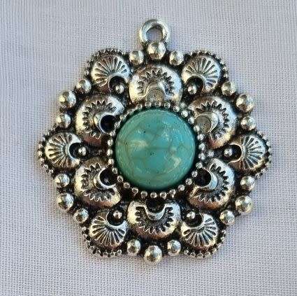*Clearance Sale*1pc Tibetan Style Pendant With  Synthetic Turquoise (34.5x32.5mm) - Each