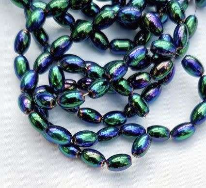 50pc (6x4mm) Green / Purple / Oval / Electroplate Glass Beads