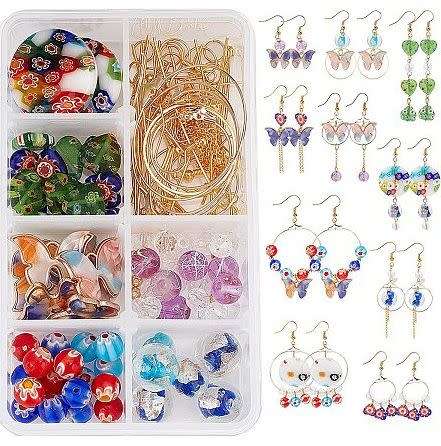 ***DIY*** 10 Pairs / Millefiori / Lampwork Glass Beads /  Butterfly / Earring Making Starter Kit