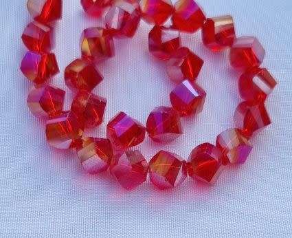 15pc x 7mm Red Hexagon Glass Beads-