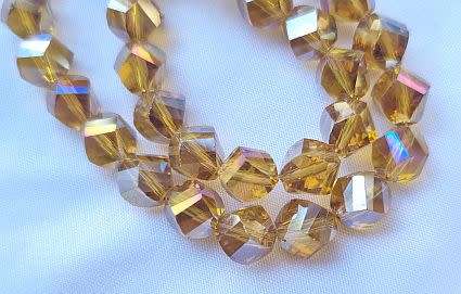 15pc x 7mm Yellow Hexagon Glass Beads-