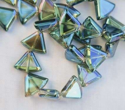 10pc  (12x16mm) Blue / Green  / Triangle / Electroplate Glass Beads