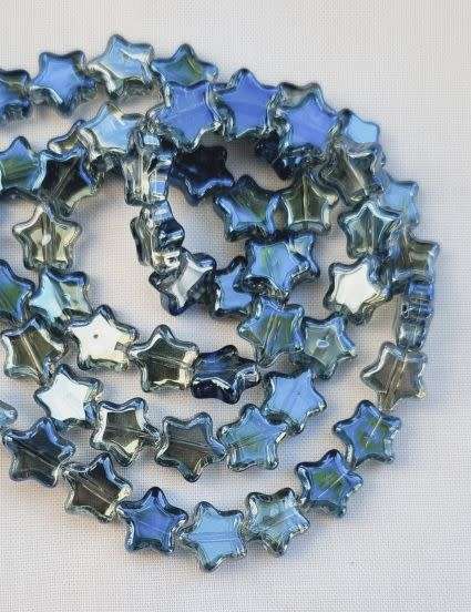 12pc  (8mm) Dark Blue  / Star / Electroplate Glass Beads