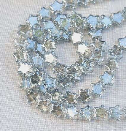 12pc  (8mm) Silver / Light Blue   / Star / Electroplate Glass Beads