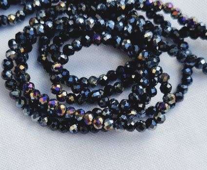 1 Strand (3x2mm)   Black  / Electroplated  / Faceted /  Rondelle Glass Beads +-/ 130pcs