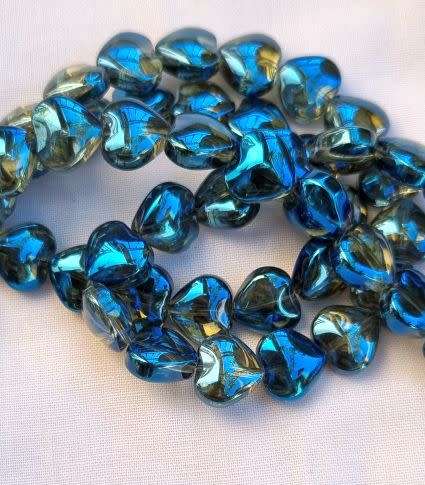 10pc  (9.5mm) Dark Blue  / Heart / Electroplate Glass Beads