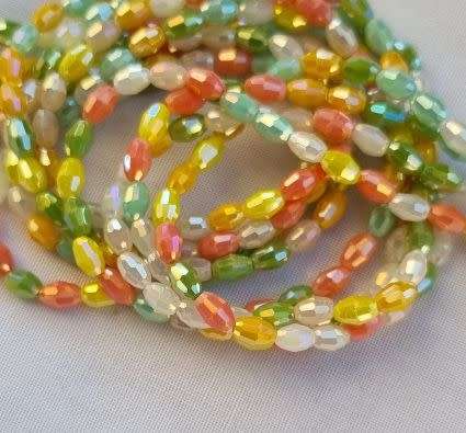 1 Strand (4.5x3 mm) Yellow / Multi Color /Oval Faceted Electroplate Glass Beads - +/- 100pcs