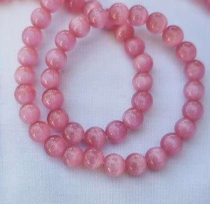 20pc x 6mm Pink Round Cat`s Eye Beads