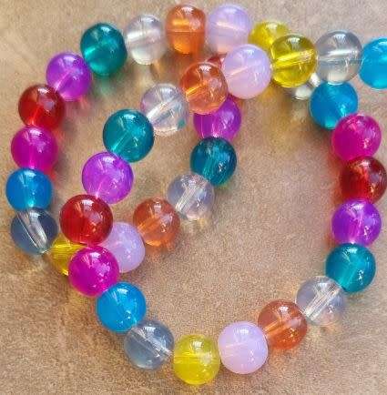 1 Strand  x 8mm  Mixed Round Imitation Opalite Glass  Beads +/- 40pc