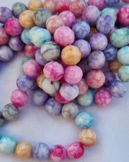 1 Strand   (8mm) Mixed Round Marble Faceted  Glass Beads +/- 60pcs