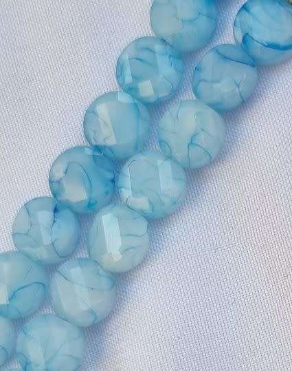 10pc (8mm)  Blue / Flat Round / Marble Faceted  Glass Beads