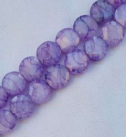 10pc (8mm) Purple / Flat Round / Marble Faceted  Glass Beads