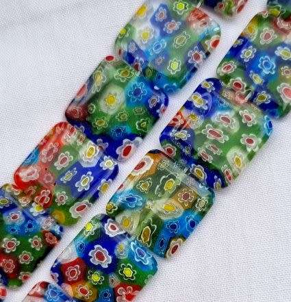 6 pc x 21mm Square Handmade Millefiori Glass Beads