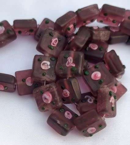 4pc (+/-12mm)   Purple / Frosted  / Square  / Lampwork Glass Beads