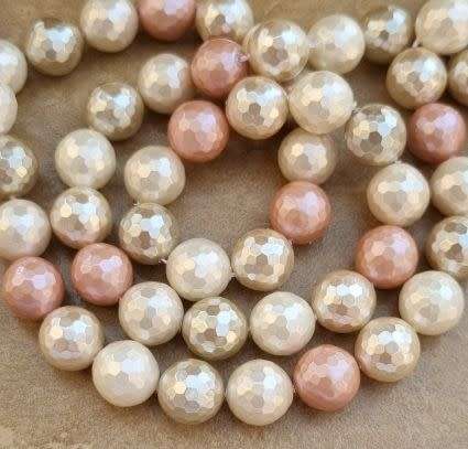 1 Strand (10mm) Mixed  / Natural / Shell Pearl / Round Faceted Beads  (+/-40pcs per strand)