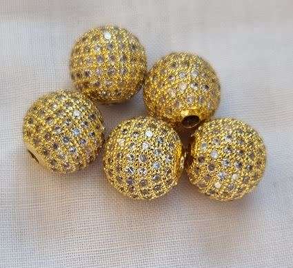50% Off ** 1pc x 12mm Round / Gold Plated / Clear Cubic Zirconia / Spacer Bead - Each