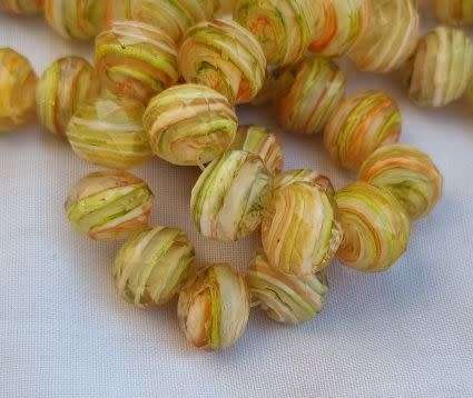 *Clearance Sale*5 pc (12x9mm) Orange / Green / White  Lampwork Rondelle Glass  Beads