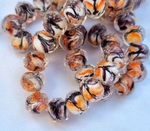 5 pc (+/-12x9mm) Orange / Multi Color  Lampwork Rondelle Glass  Beads