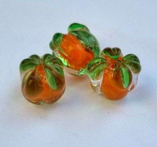 1 pc (+/-12mm) Orange / Green  Lampwork  Glass  Bead