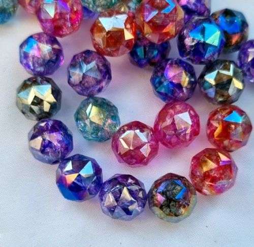 1 Strand  (11.5mm)   Mixed / Crackle  /  Electroplate / Round  /Glass Beads +/-32pcs