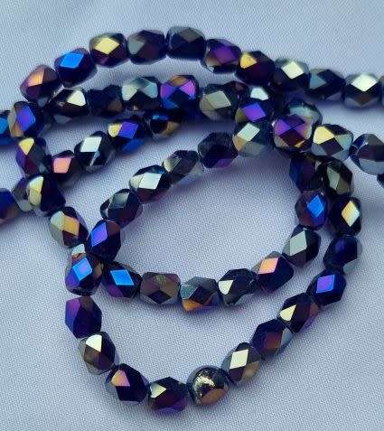 20pc x 5mm Dark Blue Column /Electroplate /  Faceted  Glass Beads