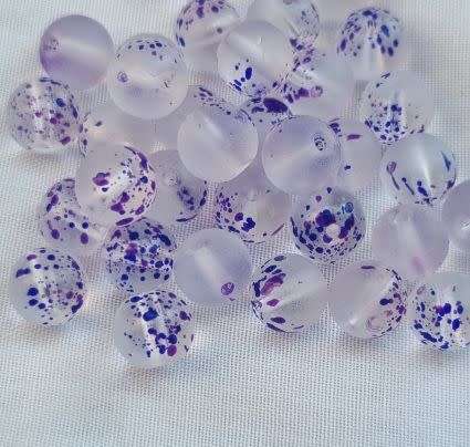 10pc  x 8mm Frosted / Painted / Purple / Round Glass Beads