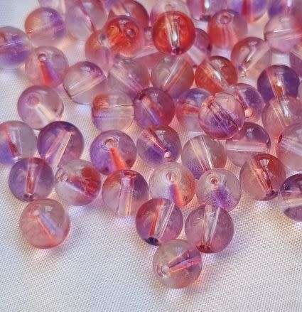 10pc  x 8mm  Two Tone / Painted / Orange / Purple / Round Glass Beads