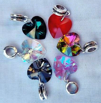 6Pc, Mixed, Heart Glass Dangle Beads