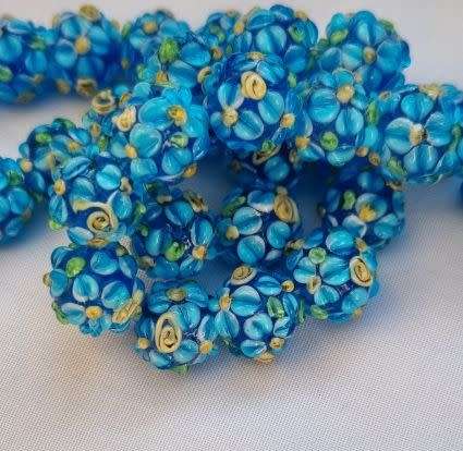 1pc  Blue / Multi Color  Handmade Lampwork Glass Bead (Size +/- 10x12mm)- Each