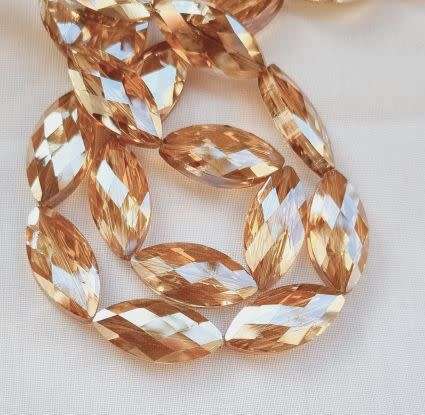 6pc  (25x12mm) Champagne/ Oval  / Electroplate / Faceted Glass Beads