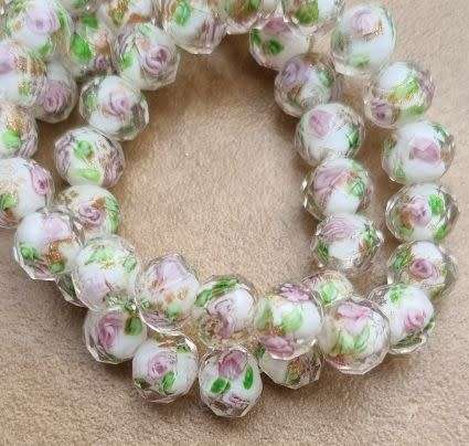 10 pc (12x9mm) White Lampwork Rondelle Glass  Beads