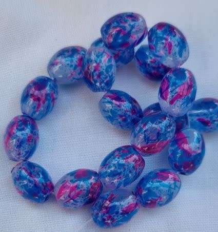 12Pc x (11x8mm)  Pink / Blue / Multi Color / Oval / Painted Glass  Beads