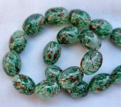 12Pc x (11x8mm)  Green / Multi Color / Oval / Painted Glass  Beads