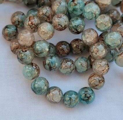 20Pc x 8mm  Brown/   Turquoise / Crackle Style / Round Painted Glass  Beads