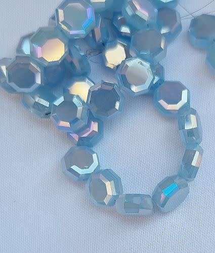*Clearance Sale*12pc x 7mm  Opaque Light Blue / AB/  Octagon Glass Beads