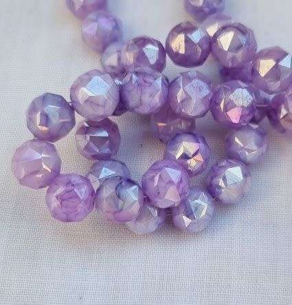 10pc x 8mm Dark Purple Round Marble Faceted  Glass Beads